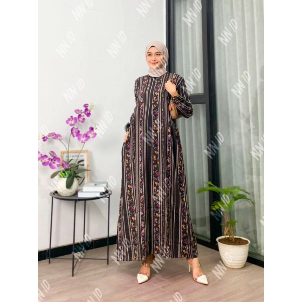 Dunia Konveksi Daster Murah Busui jumbo Ld 120cm Lengan Panjang Motif Bunga Salur