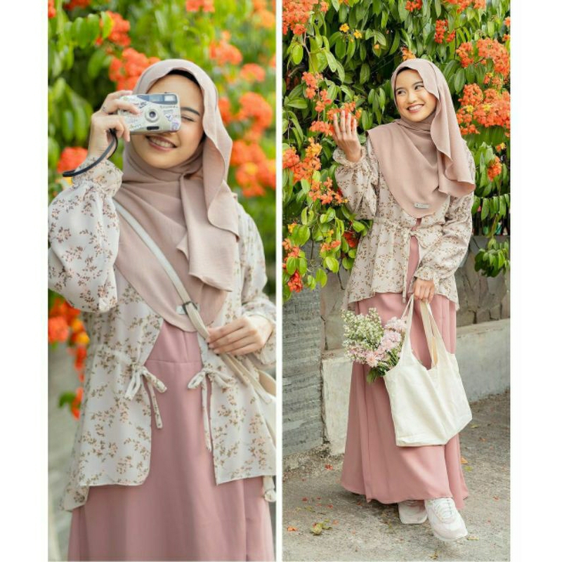 ELIYA DRESS JILBRAVE | Gamis model Outer Bahan Ceruti motif Bunga minimalis | Feminine dress model L