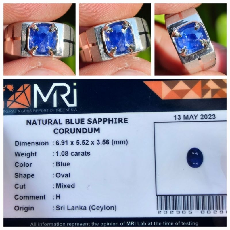Natural Blue Sapphire Ceylon Srilanka Memo 1.08 crt