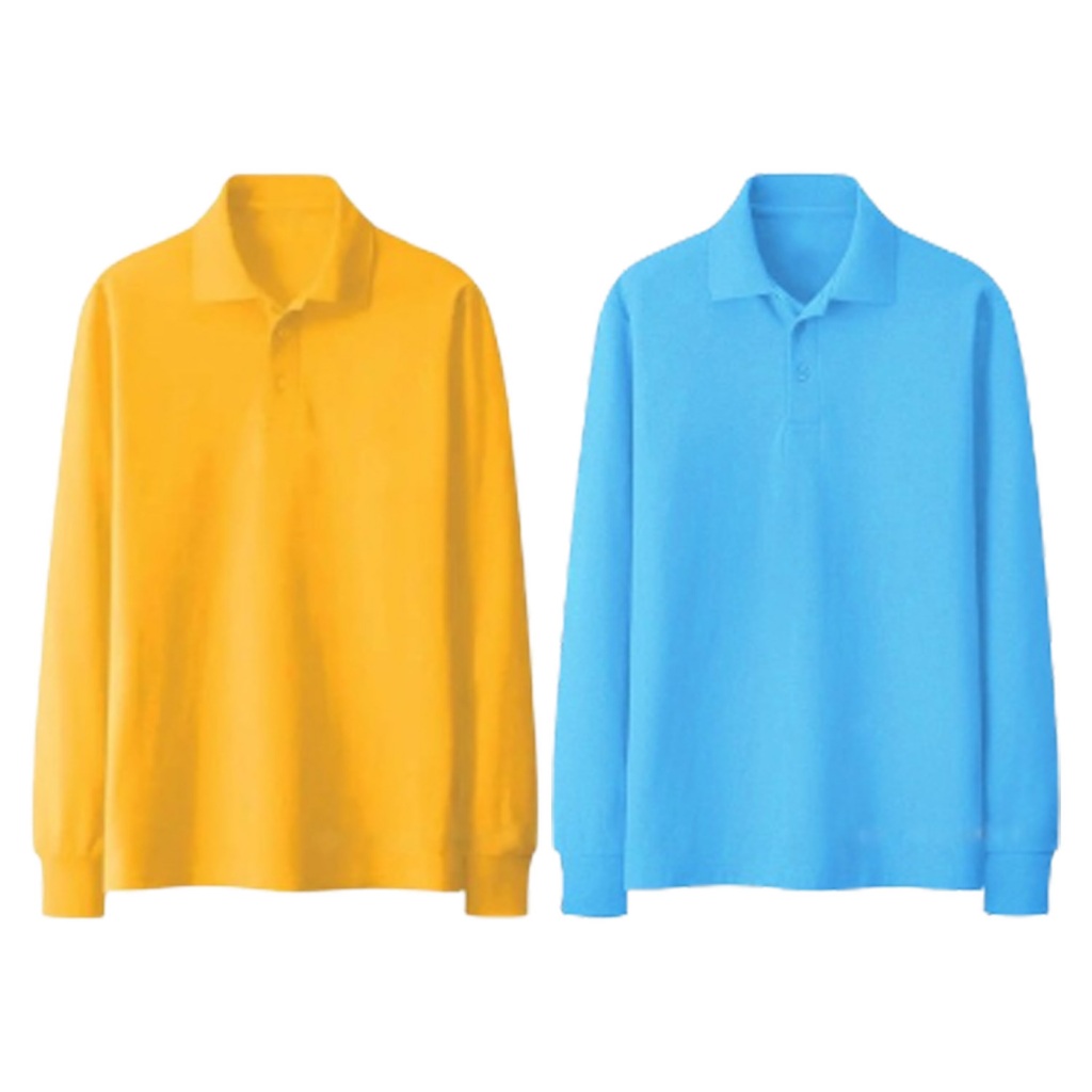 KAOS KERAH POLO LENGAN PANJANG POLOS DEWASA / KAOS SERAGAM LENGAN PANJANG UKURAN LENGKAP - KUNING & 