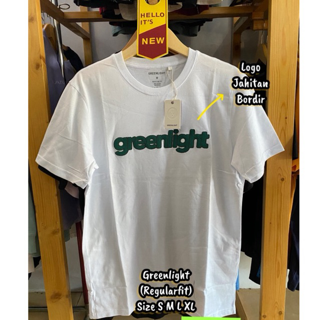 kaos Greenlight putih bordir, reguler fit, 100% original