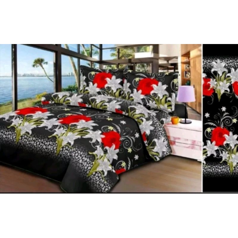 sprei katun motif bunga mawar merah aneka ukuran
