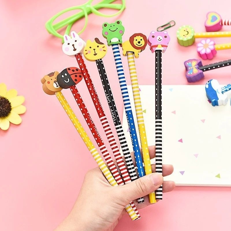 

Pensil Karakter Kartun Lucu Motif Garis Polkadot Pensil Karakter + Penghapus Pensil Lucu Ada Penghapus 3D