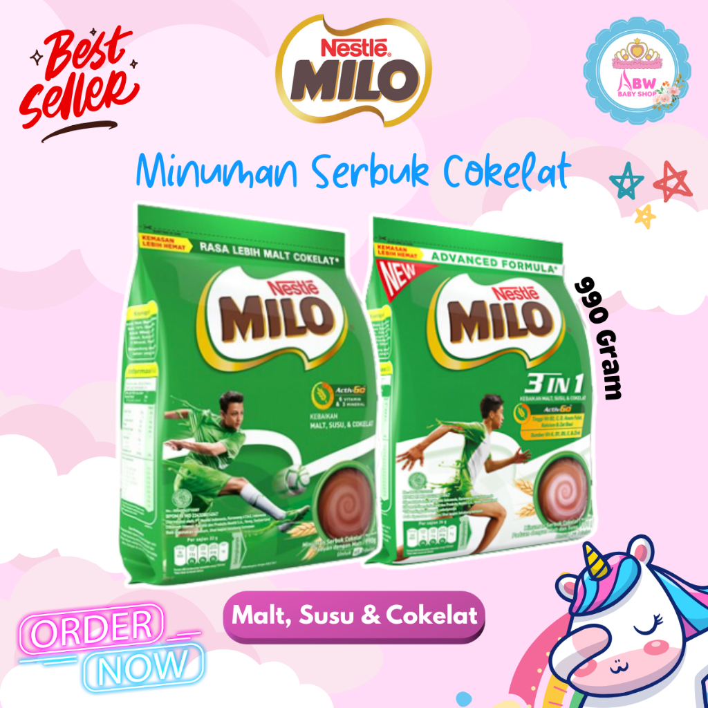 

SUSU MILO 3in1 / ACTIV-GO Susu Nestle Rasa Coklat Kemasan Pouch 990 GRAM | ABW Baby Shop