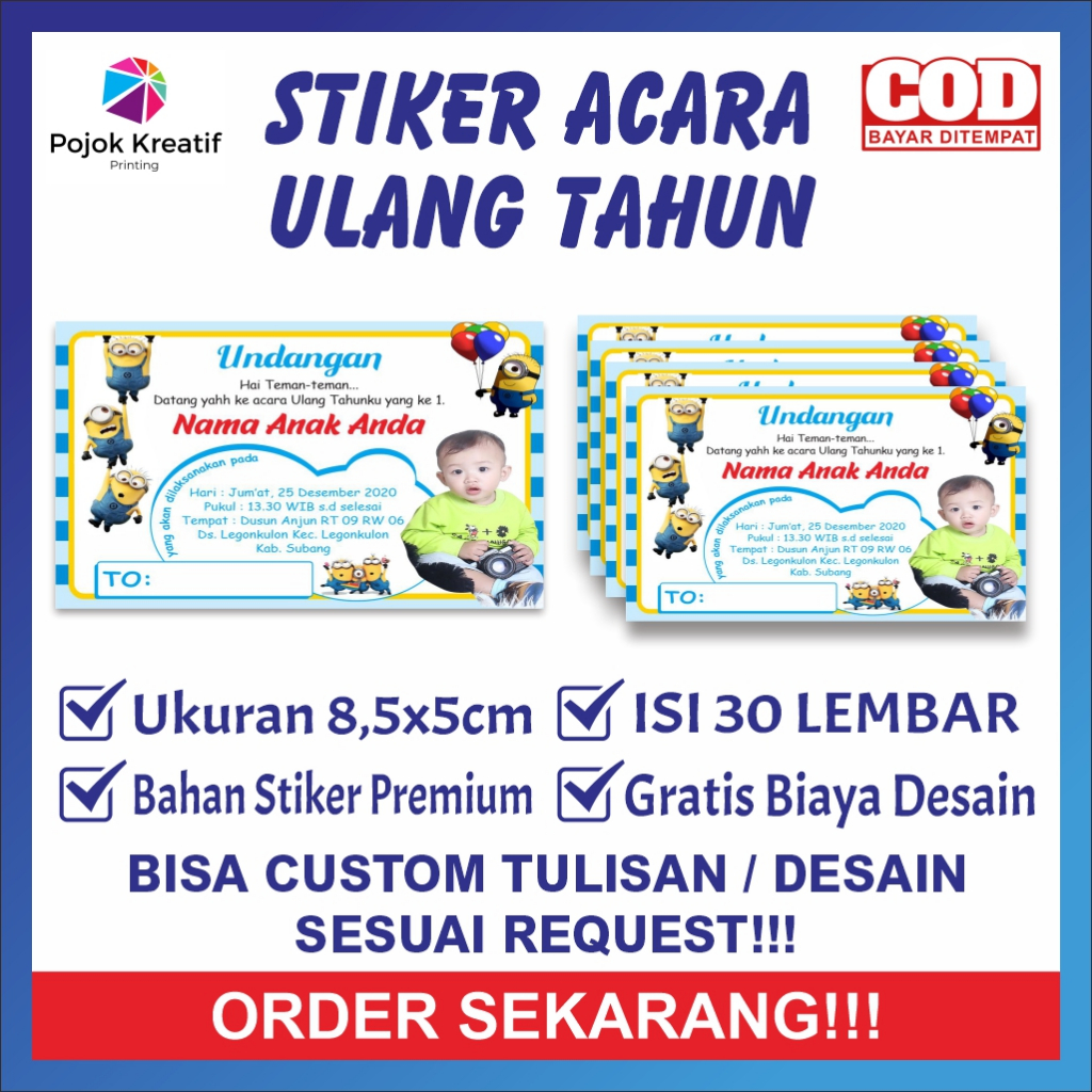 

Sticker Stiker Setiker Happy Birthday Ulang Tahun Tasyakuran Anak Label Custom Foto Laki Cewek Perempuan Custom Nama label Box Makanan Nasi Souvenir Murah Dapat Banyak Motif Minion U1 Pojok Kreatif