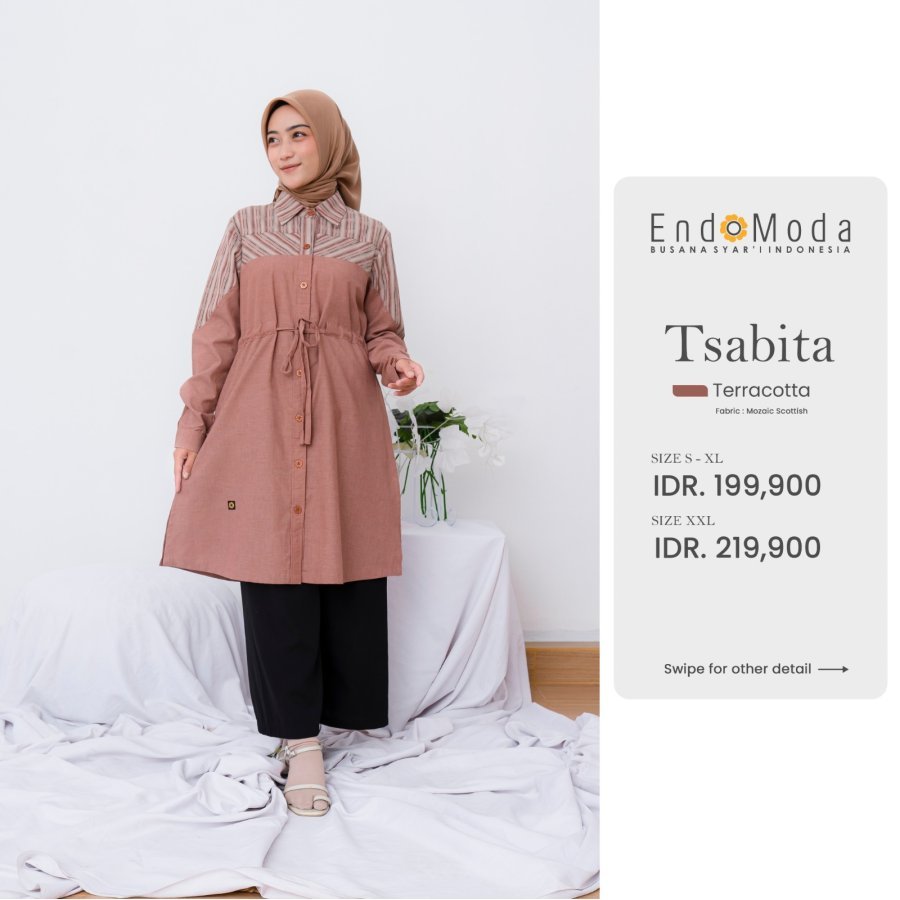 Endomoda-Tunik Tsabita Grey-Khaki-Terracotta Mozaik Scottish Baju Atasan Wanita Dewasa Muslimah Komb