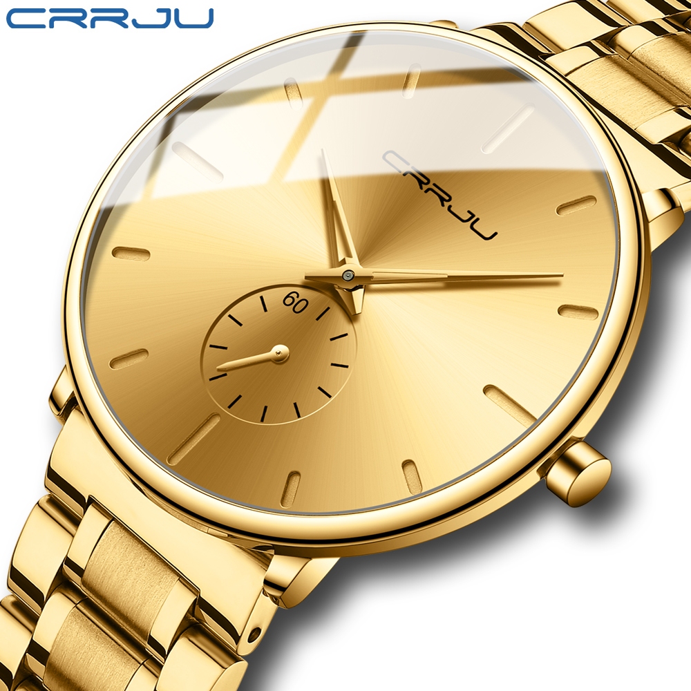 Terlaris HOT SALE COD Jam Tangan Pria CRRJU 2150 Desain Sederhana Mewah Stainless Steel Kuarsa Tahan