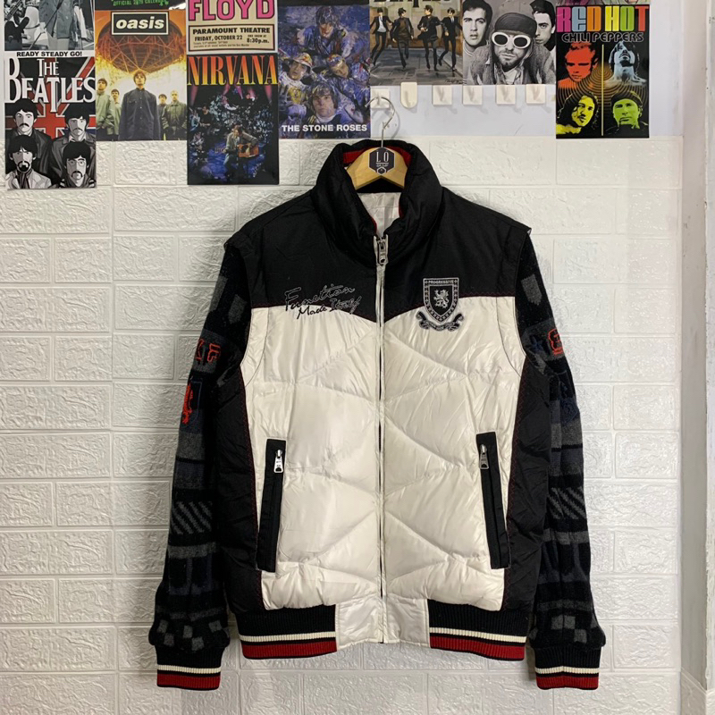 Jaket Tebal Outdoor Rajut Knitwear Mix Puffer Down Jacket Pria / Wanita EXR Progressive Hitam Putih