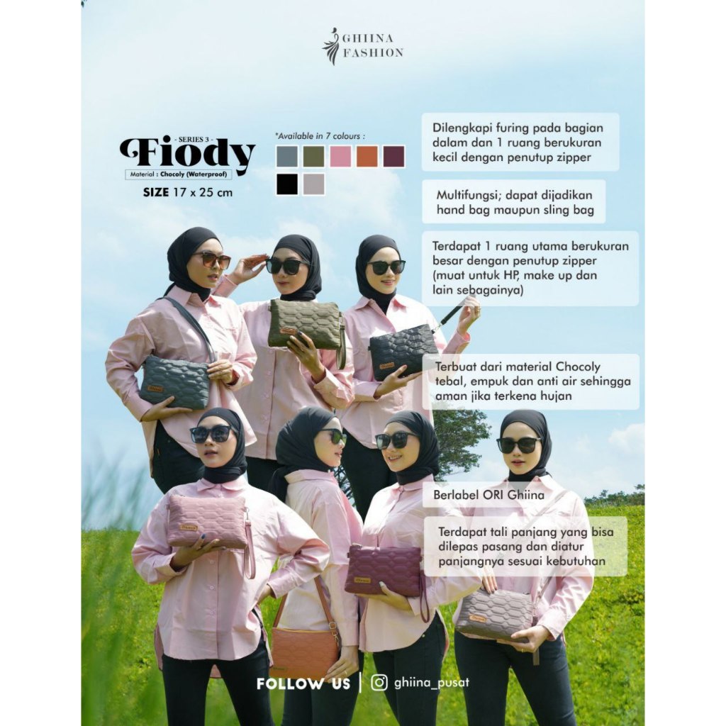 Tas Wanita Premium Fiody Handbag by Ghiina Fashion Bahan chocoly Waterproof Anti Air Bergo Galeri Ar