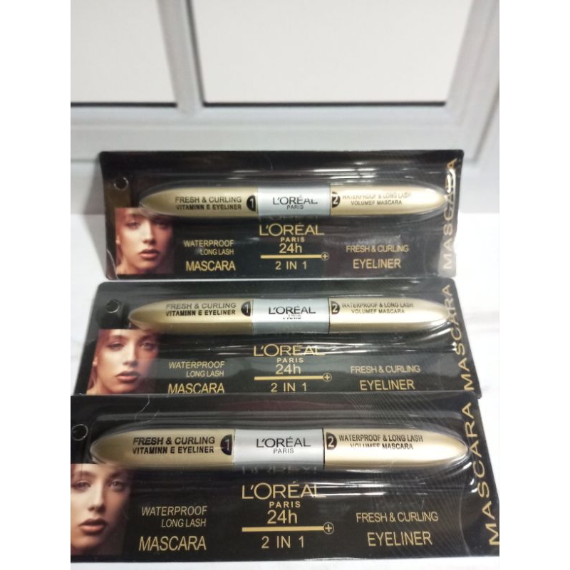mascara eyeliner loreal/mascara eyeliner 2in1 waterproof