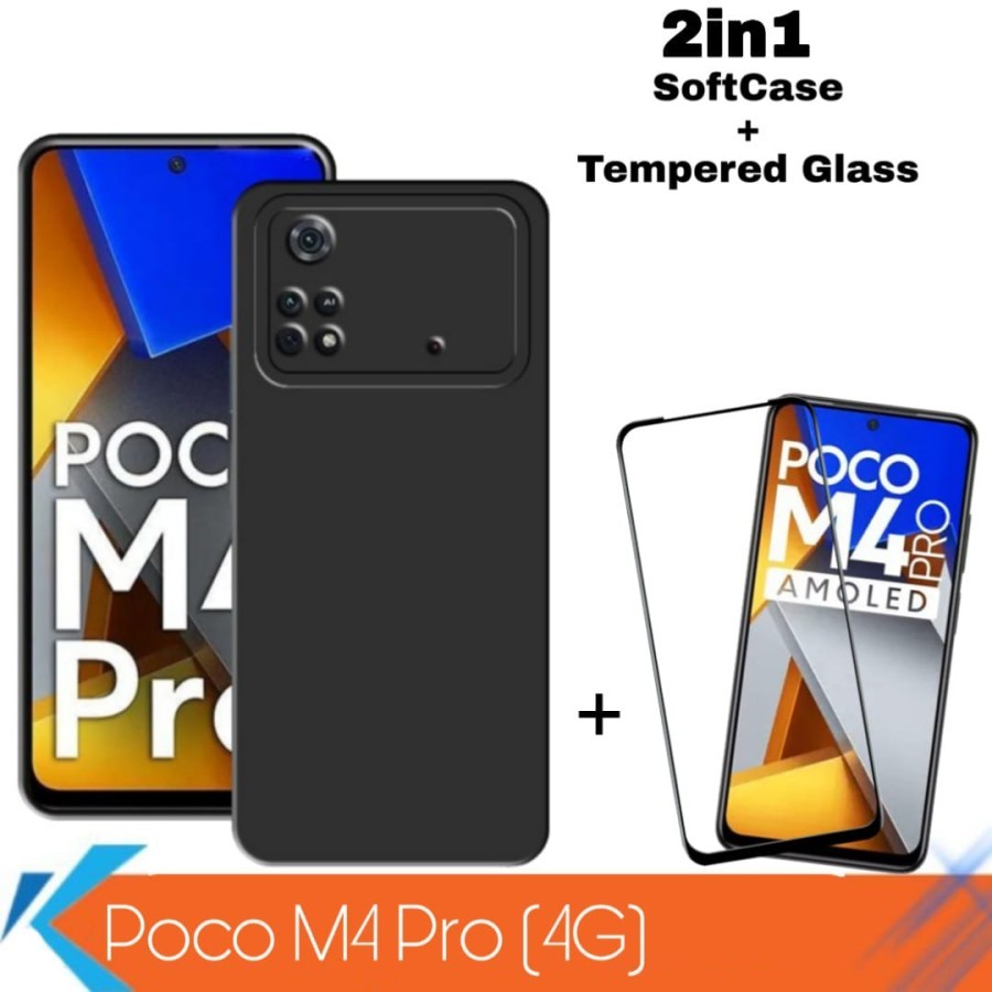 Casing Poco M4 Pro 4G Paket 2 in 1 Softcase liquid + Anti Gores
