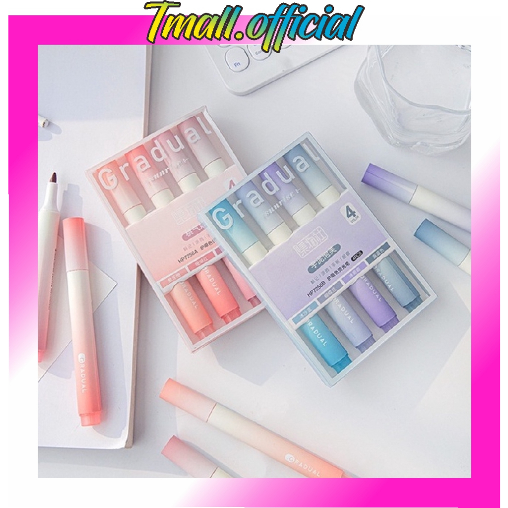 

❄ TMALL ❄ Highlighter Pastel Penanda Teks Set 4IN1 Alat Tulis Sekolah Textliner Stasionary Spidol Pen Marker Warna Gradasi Painting Multifungsi S107