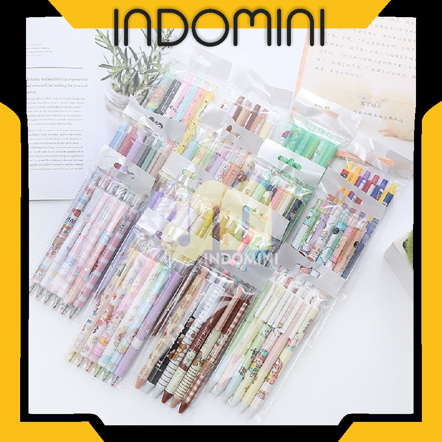 

INDOMINI (6pcs) Set Pen Gel Mekanik 0.5mm Motif Cartoon/Pulpen Aesthetic/Pulpen Gel Mekanik Lucu S110