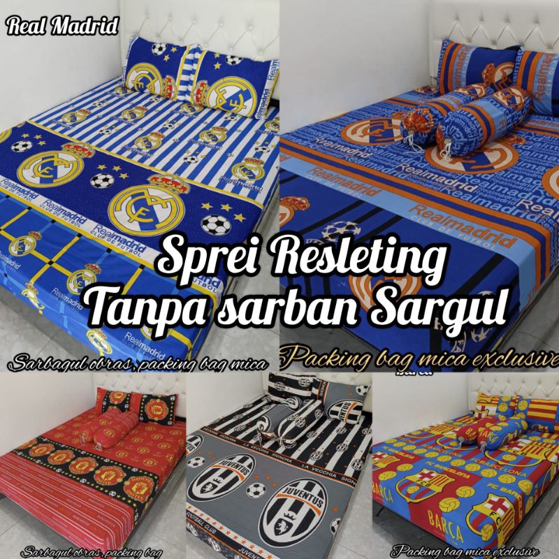SPREI RESLETING SARUNG BUSA HOMEMADE MOTIF BOLA MANCHESTER UNITED BARCELONA REAL MADRID CHELSEA