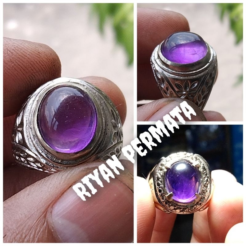 Cincin batu ungu kecubung Brazil natural
