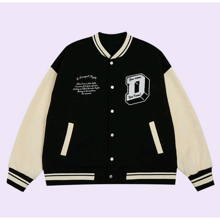 Jaket Zipper Varsity Baseball Initial D Logo Pria Wanita Laki Perempuan Couple Cewek Cowok Oversize 