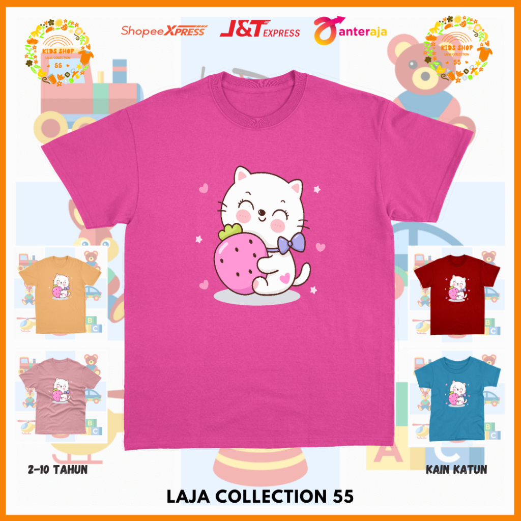 Kaos Anak Cat Strawberry Umur 2-10 Tahun Unisex Katun / Baju Anak Cewek / kaos Anak Perempuan / Baju