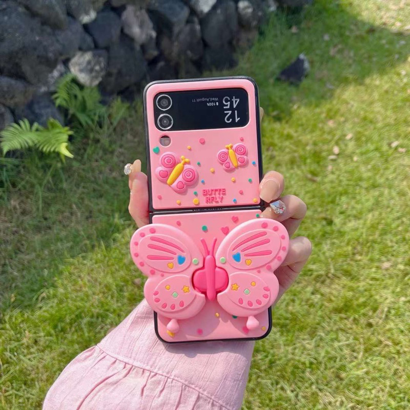 NEW Cute Case Butterfly Kupu Kupu Imut Unik Mainan Kekinian Casing Samsung Z Flip 5 4 3 with Chain P