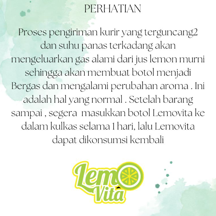 

Model Baru BPOM PAKET 1 Liter Lemovita Fresh Sari Lemon Jus Lemon Halal