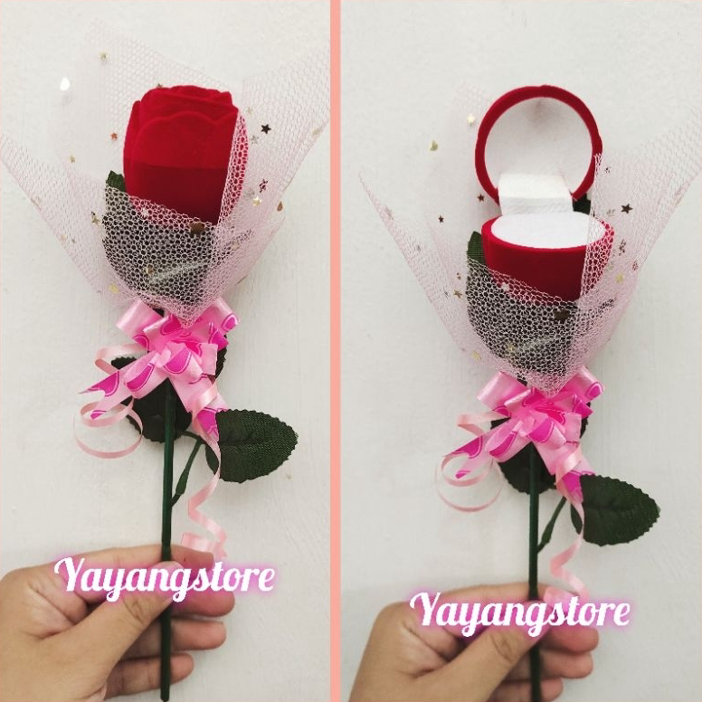 Premium.. KOTAK CINCIN / BOX CINCIN / TEMPAT CINCIN / RING BOX / GIFT BOX BUNGA MAWAR MERAH VALENTIN