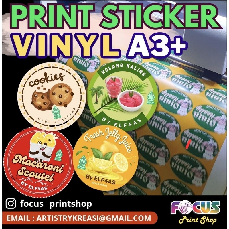 

Print Sticker Vinyl Cetak Label Produk A3+ Potong Sesuai Pola