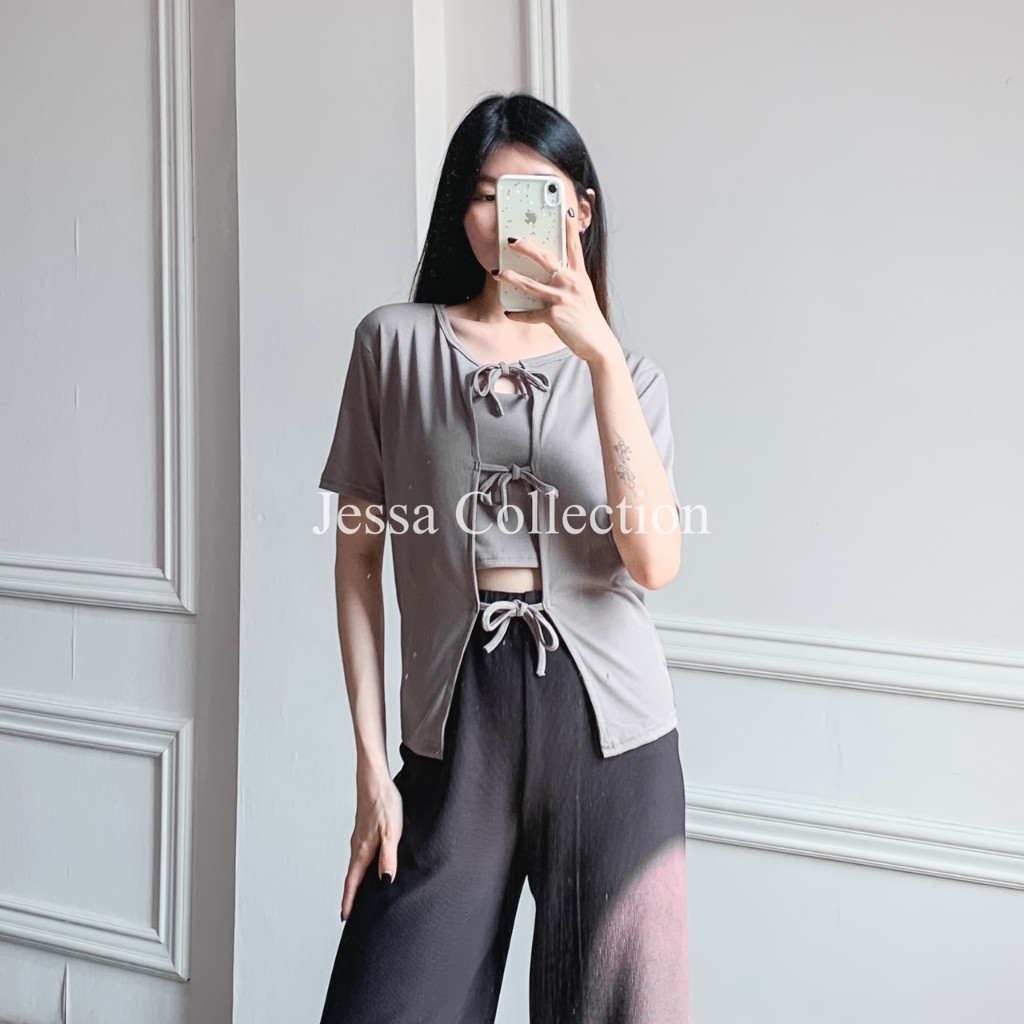 Miwa Outer Set ND K 143 Atasan Wanita Tangan Pendek Simple Setelan Luaran Cardigan Kemben Tanktop Ta