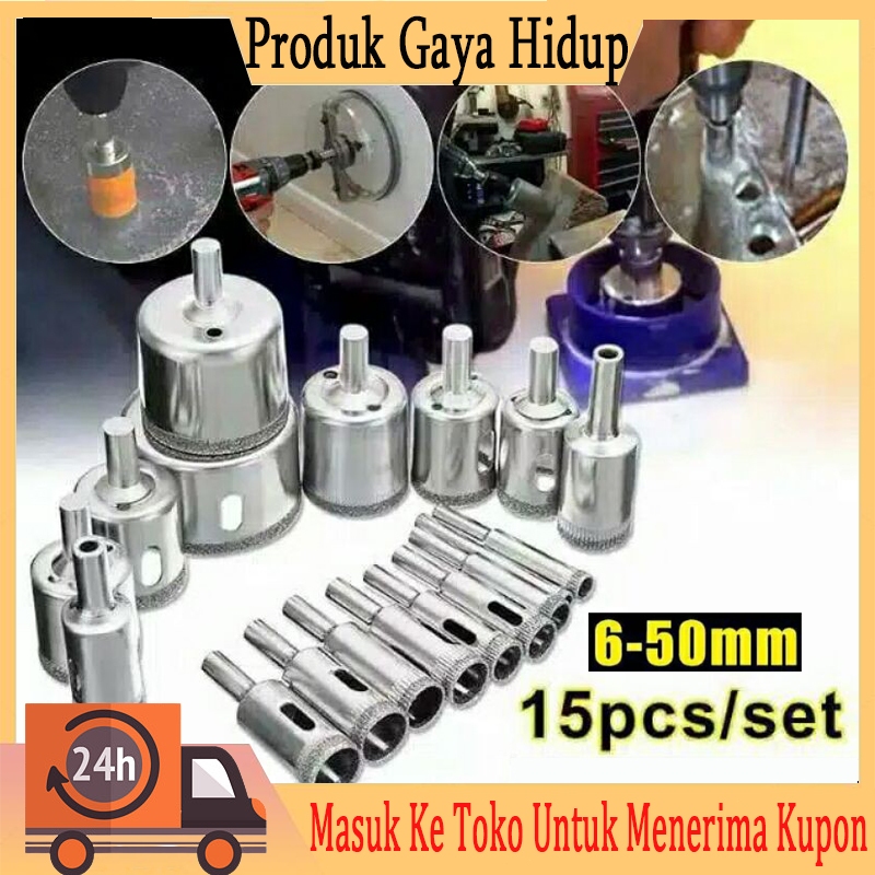 Mata Bor Diamond Coated Hole Saw 1 SET 15 PCS/set mata bor kaca keramik granit marmer batu porselen 