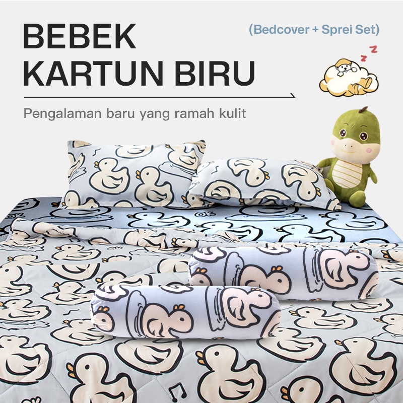 Bedcover Set Microtex Selimut Bed Cover + Sprei 120x200cm Bedcover Motif Aesthetic Sprei Anti Luntur