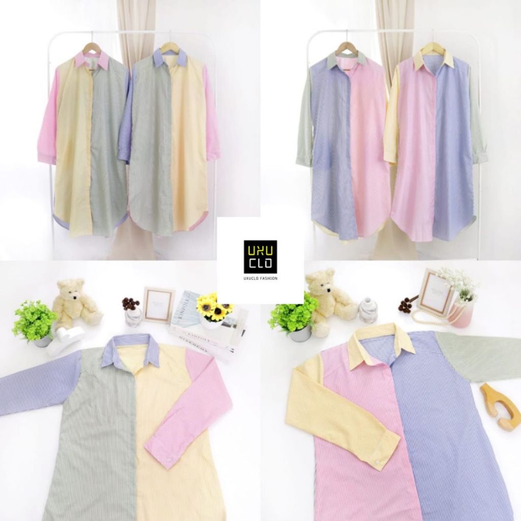 Long Tunik Katun Salur Mix Colour/Long Tunik Wanita Stripe Mix Colour/Tunik Salur Warna Warni/Long T