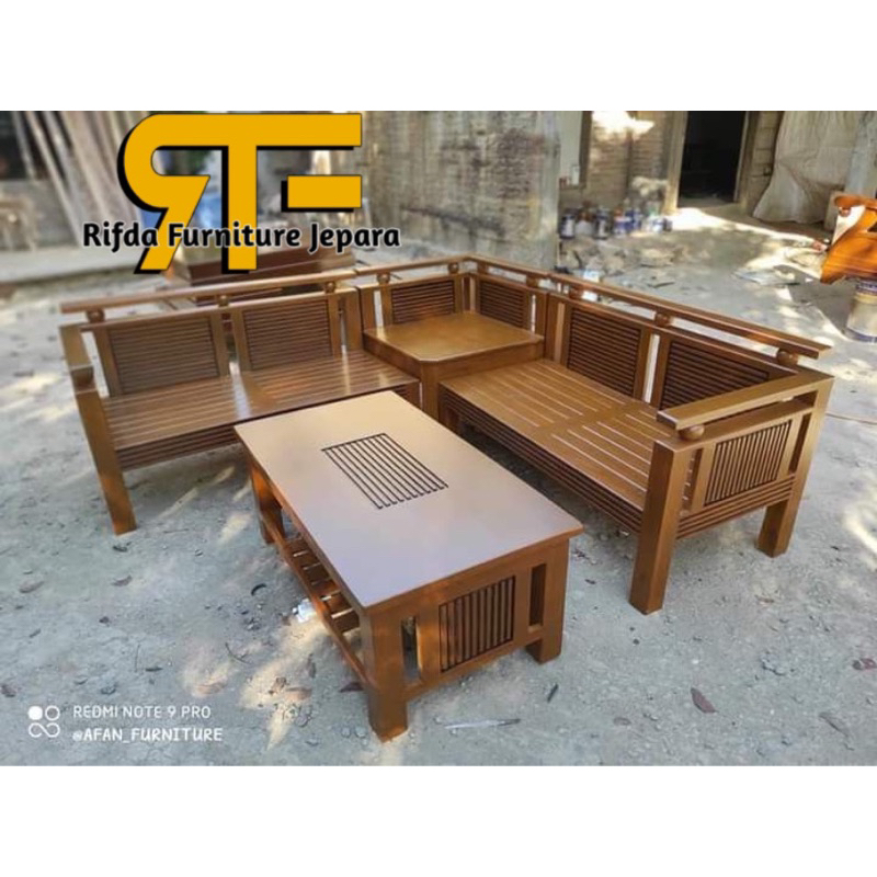 Set Meja Tamu Minimalis Jati Model Jari Japan / Set Meja Tamu Sudut Minimalis Jati / Set kursi Tamu 