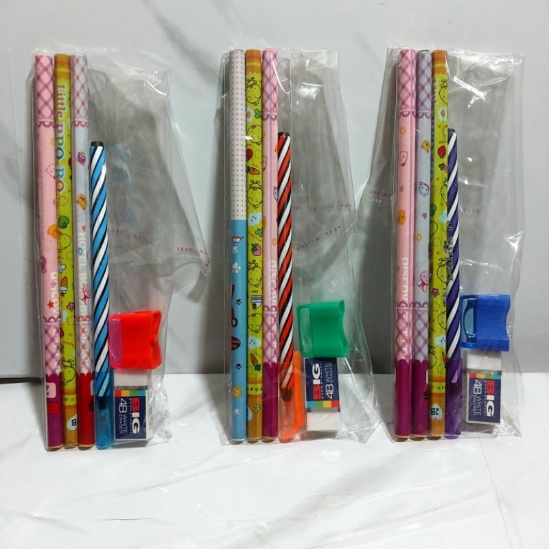 

Alat Tulis Perlengkapan Sekolah paket hemat 6 IN 1 , Pensil 2B, pulpen , penghapus, Rautan