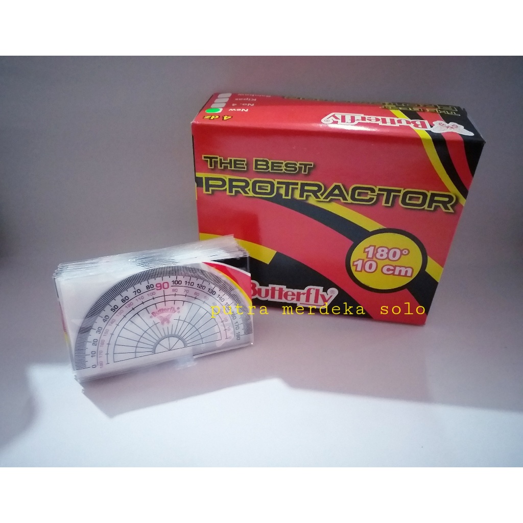 

Penggaris Busur Derajat Butterfly 180/10 cm Protractor Nomor 4 Tanggung 10 cm