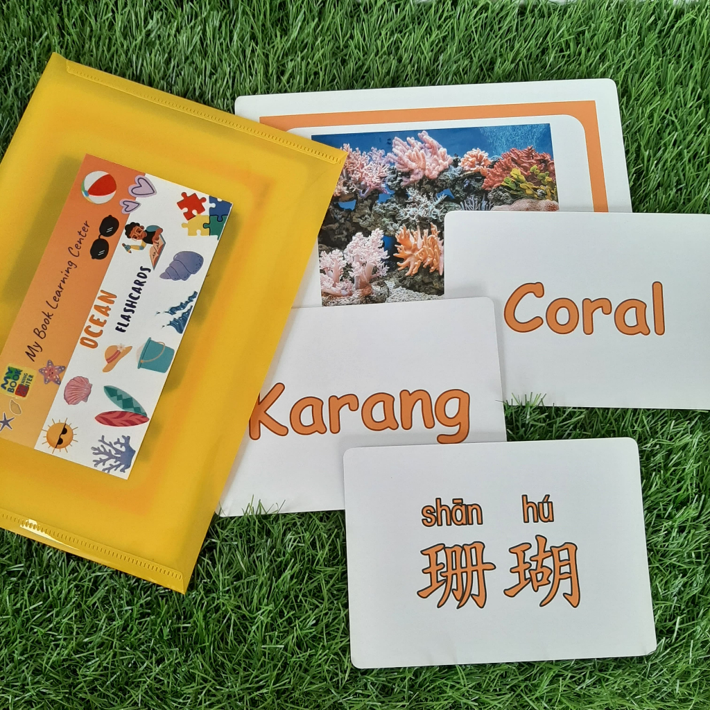 Kartu Mainan Edukasi Anak SIZE JUMBO Tema Laut // Ocean 3 Bahasa untuk anak umur 1-6 tahun