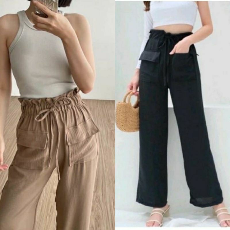 Celana Kulot Crinkle Airflow Saku Depan Kulot Highwaist Neva Pocket