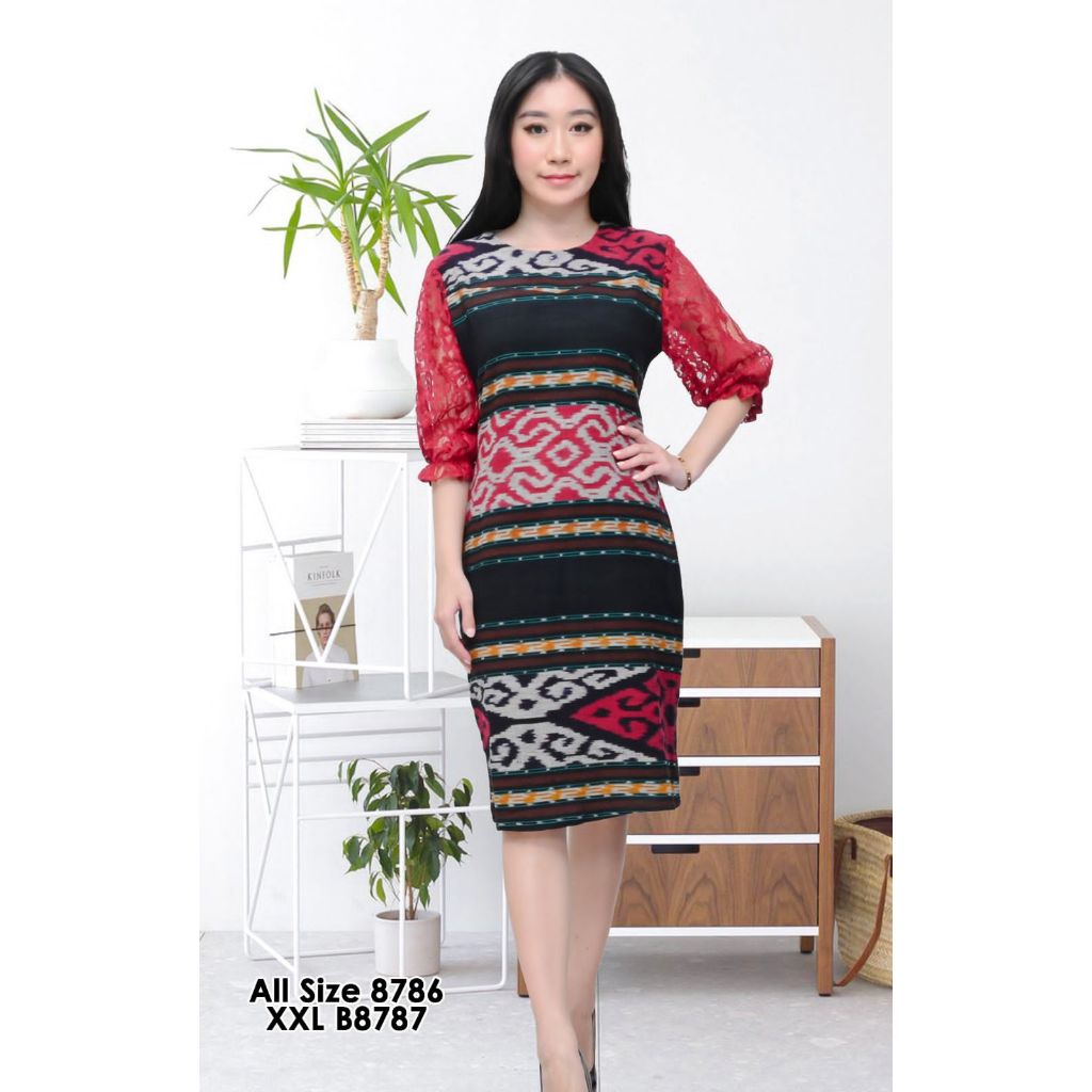 New Elfrida seri 2 dress tenun asli jepara kombinasi scuba dan brokat Premium/WSI