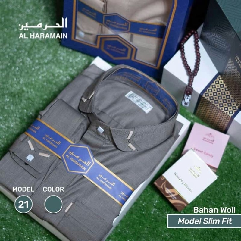 JUBAH WOLL AL HARAMAIN ABU TUA/MOCCA LENGAN MANSET