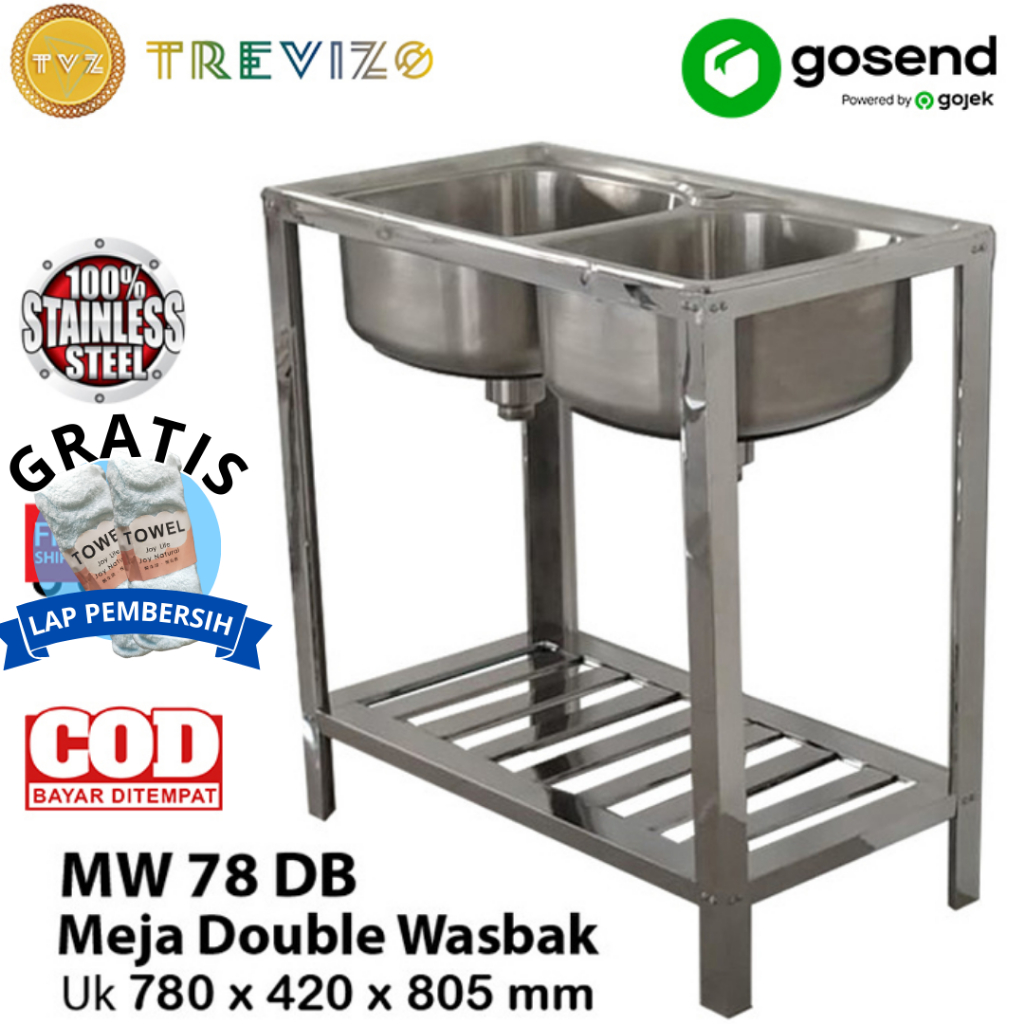 Meja Bak Cuci Piring Dua 2 Lubang Meja Wastafel Stainless portable double bak Meja Sink Stainless