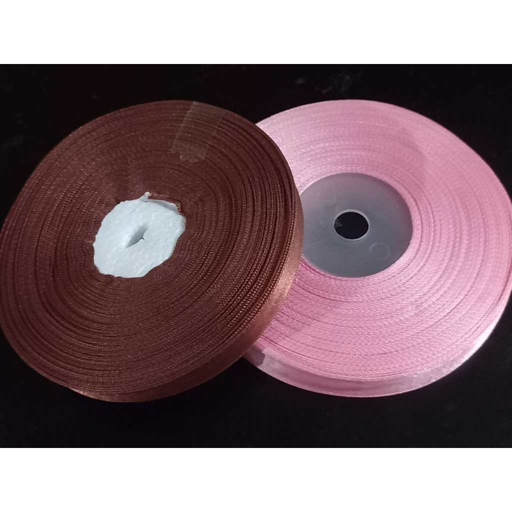 

[Per Roll] PITA SATEN/SATIN 1/2 INCH PANJANG 25 yard PITA KADO SOUVENIR isi 10 golong