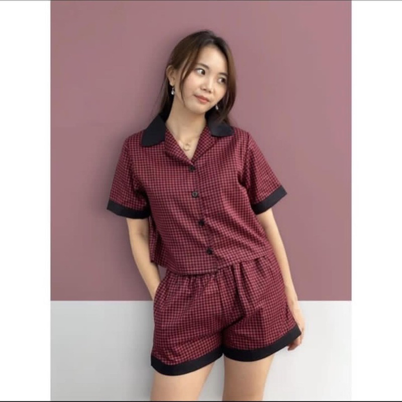 Setelan Baju Tidur Piyama Wanita Crop KATUN JEPANG