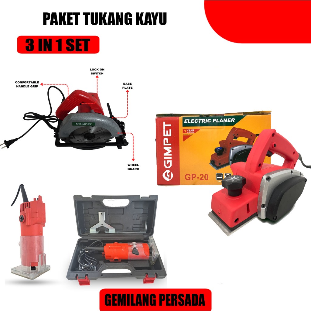 kelas MODEL MAKTEC PAKET TUKANG KAYU 3ITEM CIRCULAR SAW GIMPET ,PLANER GIMPET, TRIMMER BSW