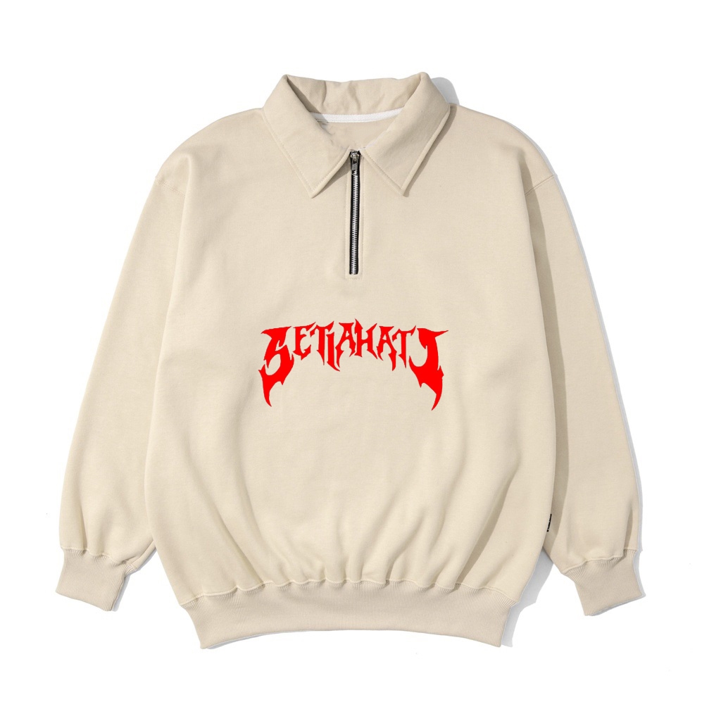 Introvert Jaket Rugby Psht Setia Hati Teks Merah Pria & Wanita (UNISEX) Cream Original High Quality 