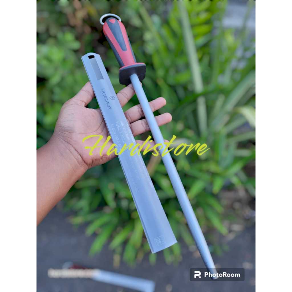 Asahan Victorinox Round 30 cm Honing Steel Dual Grip Black Red Butcher Sharpening Micro Finecut