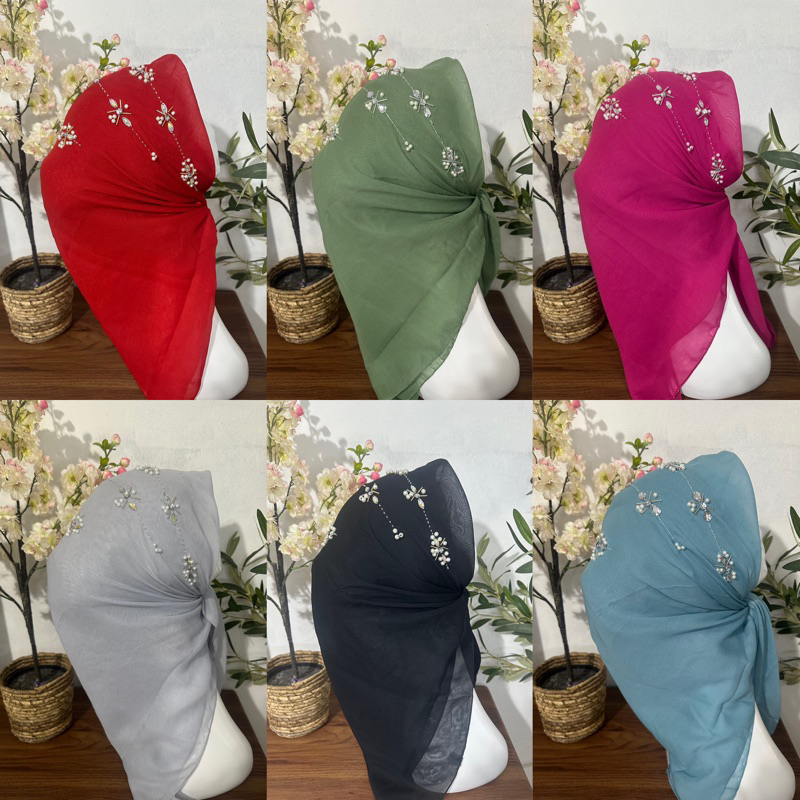 HIJAB SEGI EMPAT PAYET BUNGA/BELLA SEGI EMPAT PAYET/BELLA SQUARE PAYET BANDO/HIJAB SEGI EMPAT MUTIAR