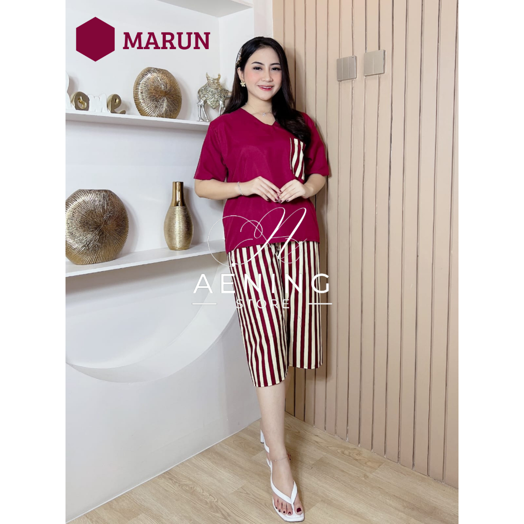 Baju Setelan wanita dewsa kombinasi polos salur kekinian jumbo terbaru 2024