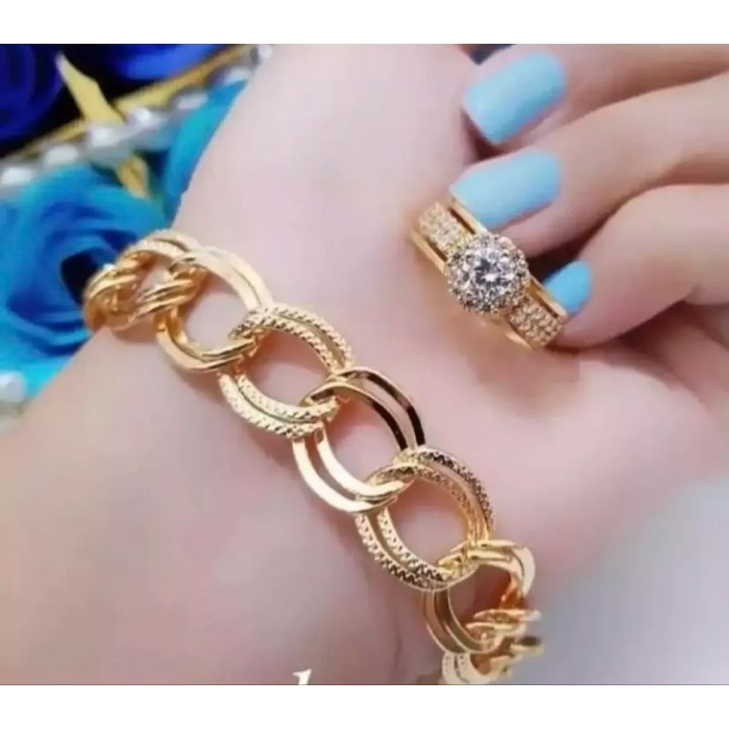 Set Gelang Rantai Double dan Cincin Permata Mewah Fhasion.