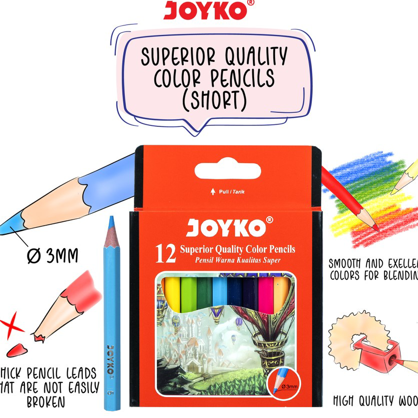 

➦➮✶✺ Color Pencil | Pensil Warna Joyko CP-102 12 Warna Ukuran Pendek