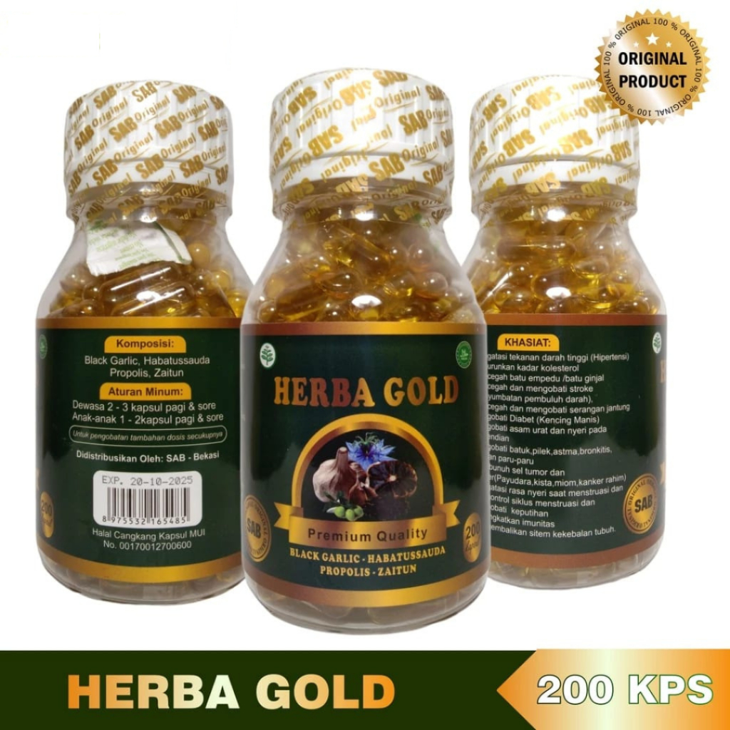 Kapsul Herba Gold isi 200 - Black Garlic Habbatussauda Propolis Zaitun