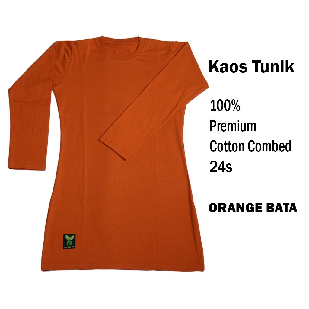 kaos polos tunik muslimah lengan panjang ORANGE BATA combed 24s