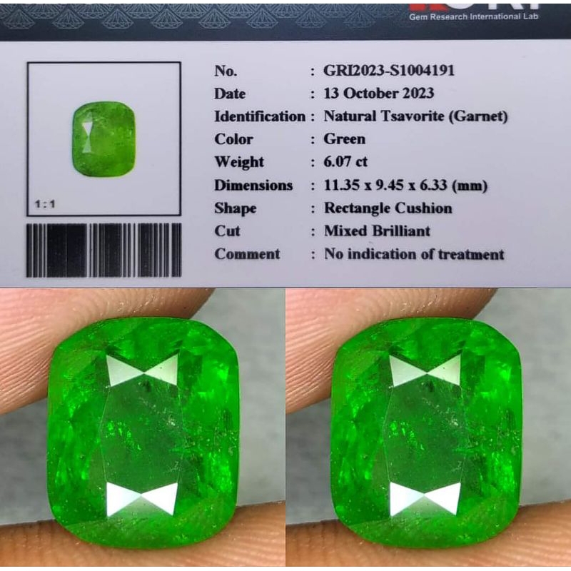 NATURAL TSAVORITE GARNET 6 crt GRI Lab