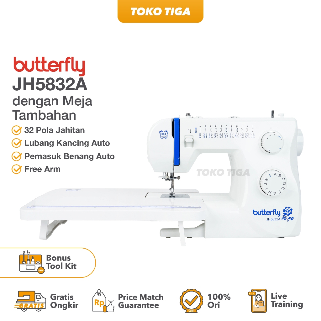 Mesin Jahit BUTTERFLY JH5832A / JH 5832 A / JH 5832A (Multifungsi Portable)